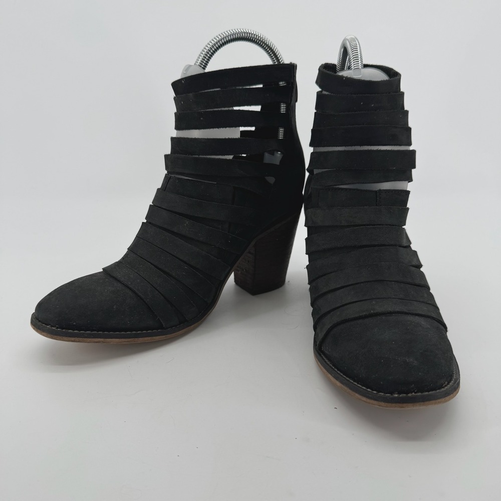 Free People Hybrid Booties Womens 10.5 EU 41 Black Leather Strappy Cutout Heel